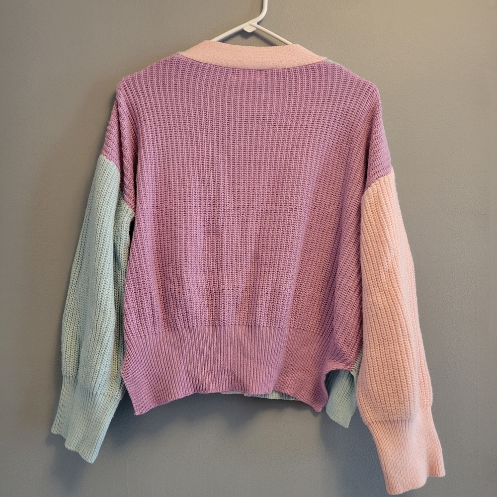 Pink Lily Colorblock Button Sweater Womens Medium Spring Easter Pastel Knit - Picture 5 of 8